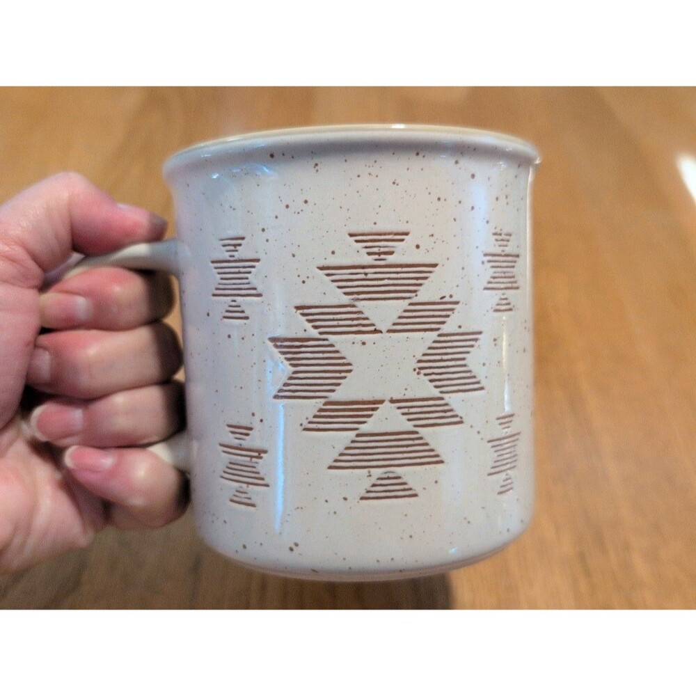Coffee Tea Mug Southwest Design Cream & Orange 16 Oz - Picture 6 of 7